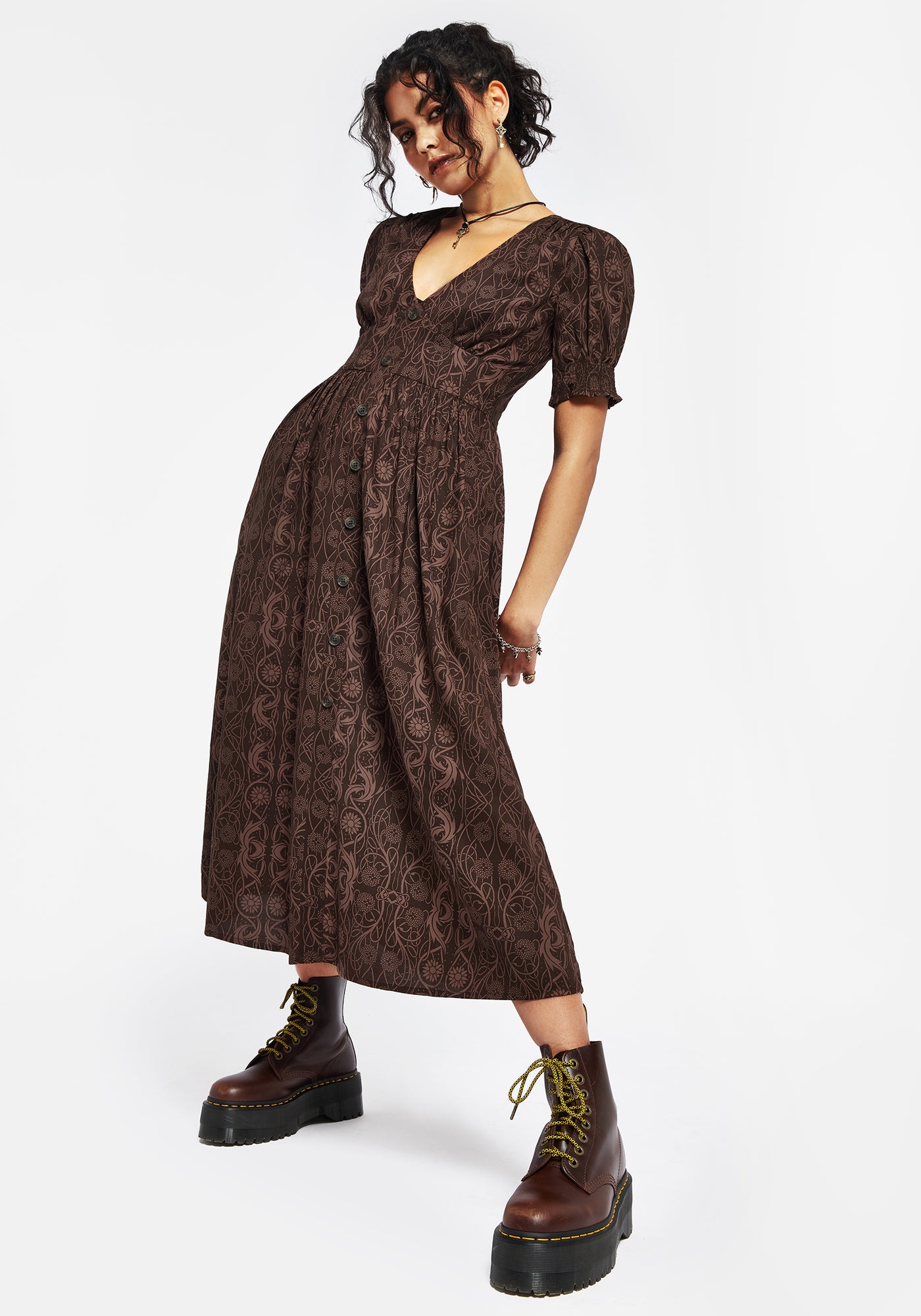 brown floral midi dress Fianna Midi Dress