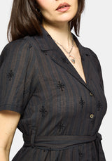 Diana Cotton Blend Stripe Cross Embroidered Midaxi Shirt Dress