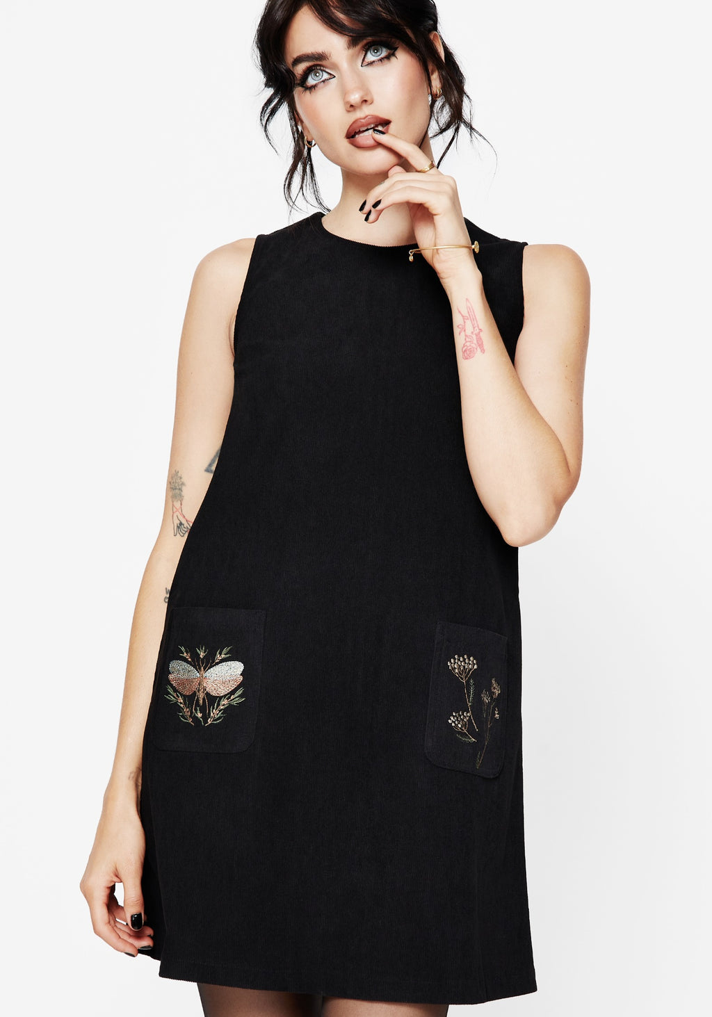 Griffinfly Embroidered Pocket Cord Mini Dress Disturbia Griffinfly Embroidered Pocket Cord Mini Dress Disturbia