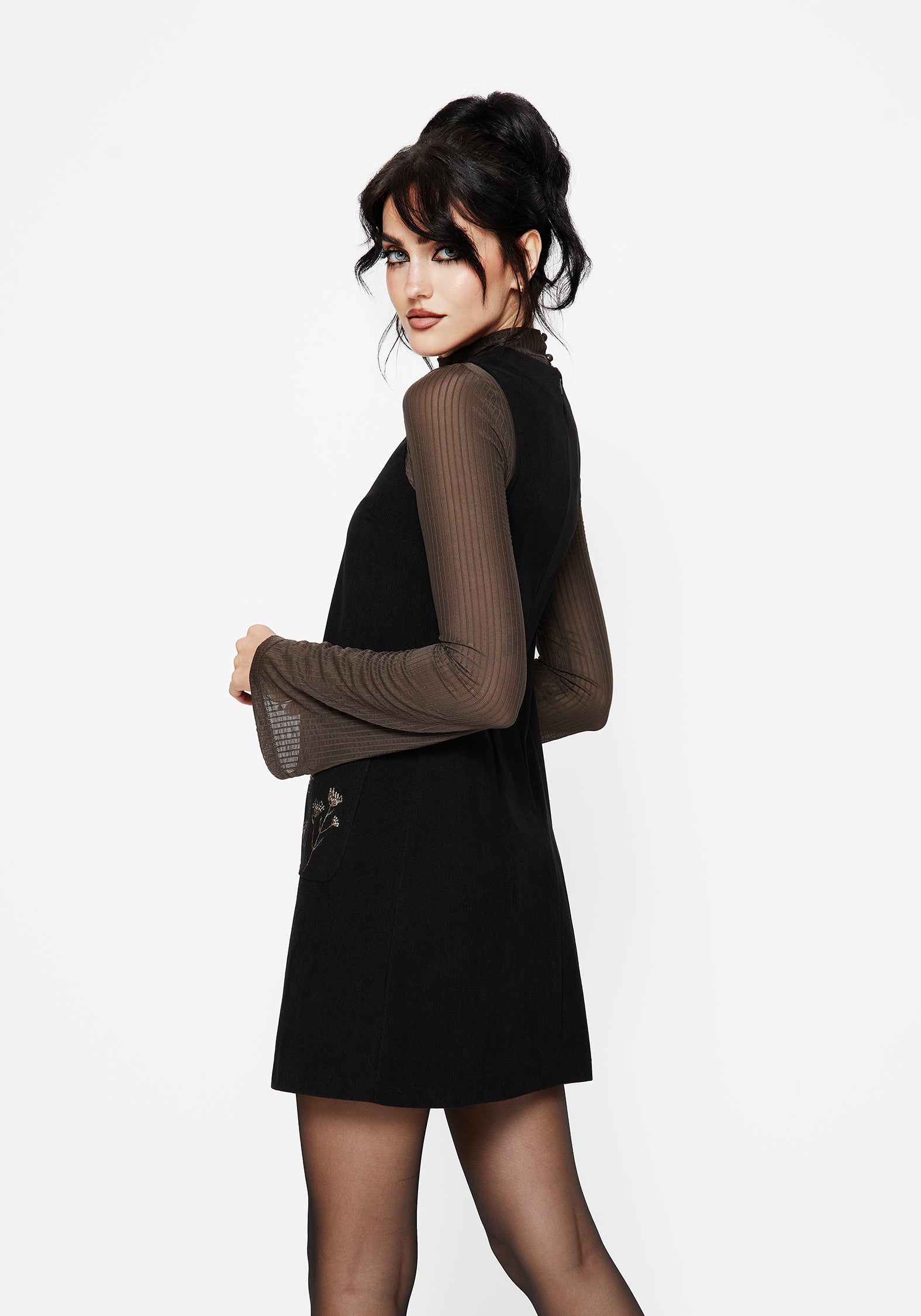 cord mini dress Olive Green Cord Long Sleeve Starlight Mini Dress