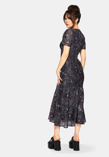 Haunt Medieval Print Chiffon Maxi Dress