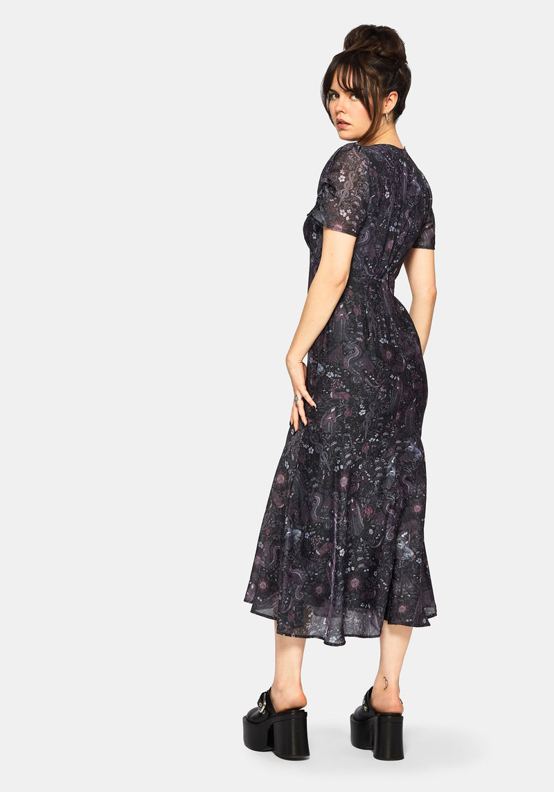 Haunt Medieval Print Chiffon Maxi Dress