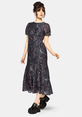 Haunt Medieval Print Chiffon Maxi Dress