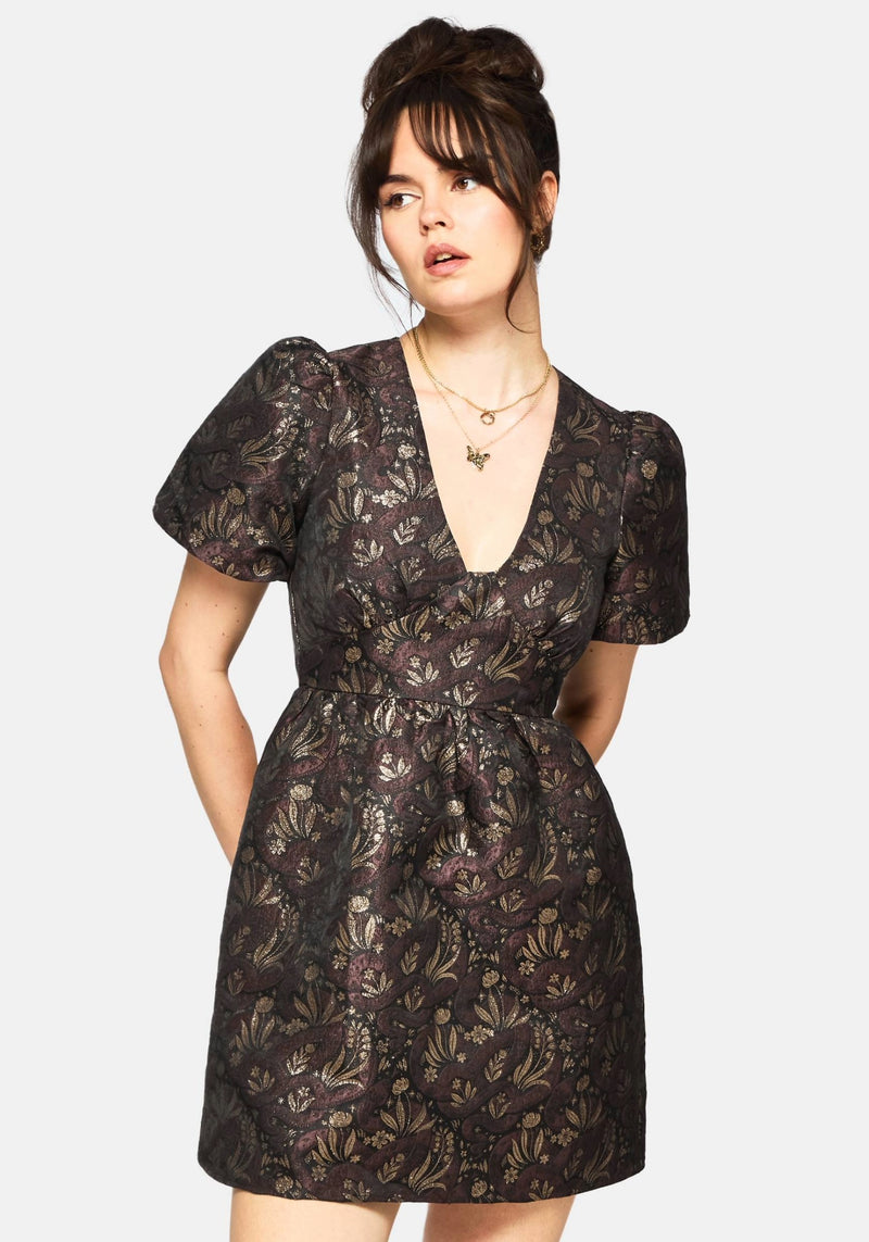 Rena Snake Jacquard Mini Dress - Brown