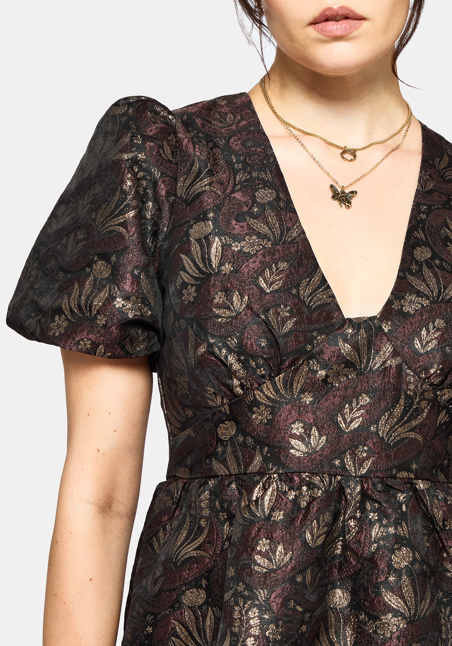 Rena Snake Jacquard Mini Dress - Brown