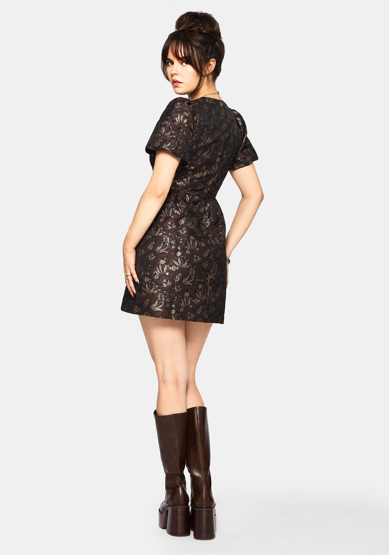 Rena Snake Jacquard Mini Dress - Brown – Disturbia