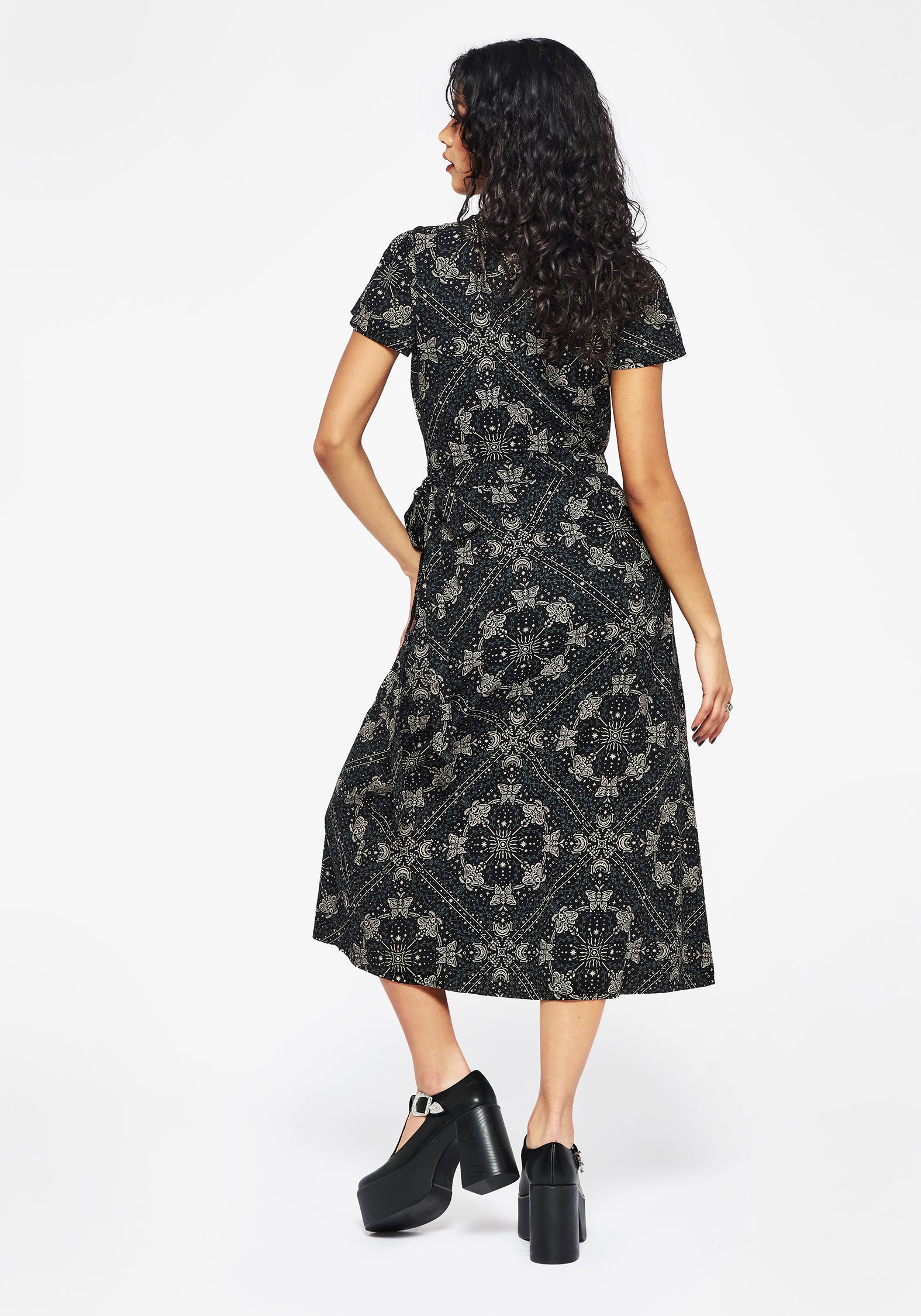 Poem Moth Printed Wrap Midi Dress