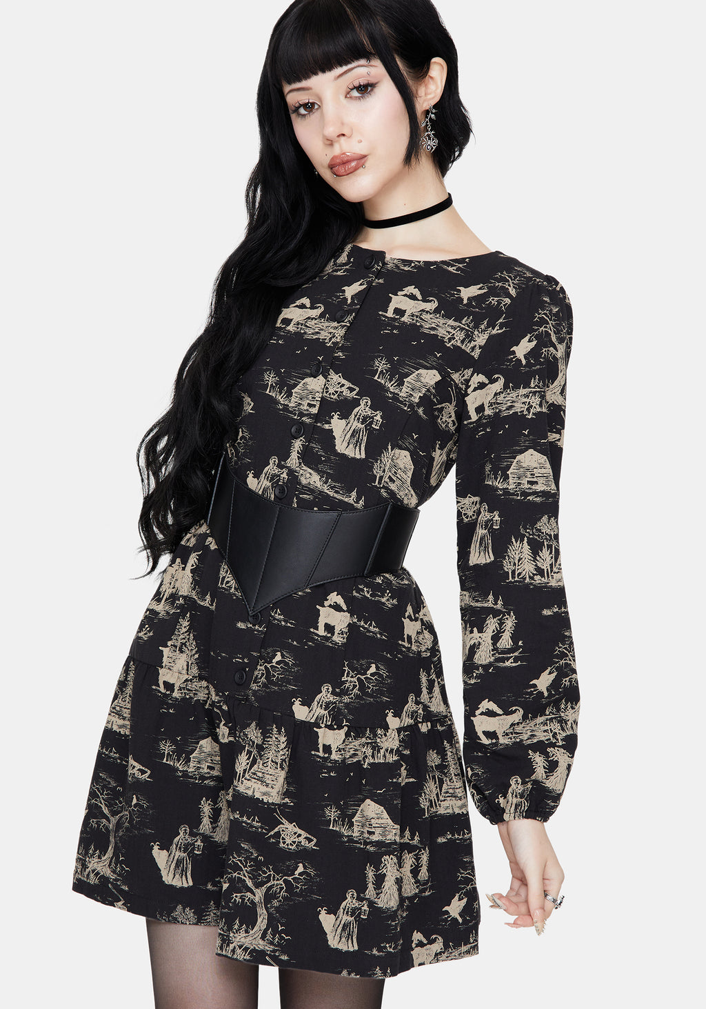 Lacelle Cotton Button Up Long Sleeve Mini Dress Disturbia Lacelle Cotton Button Up Long Sleeve Mini Dress Disturbia