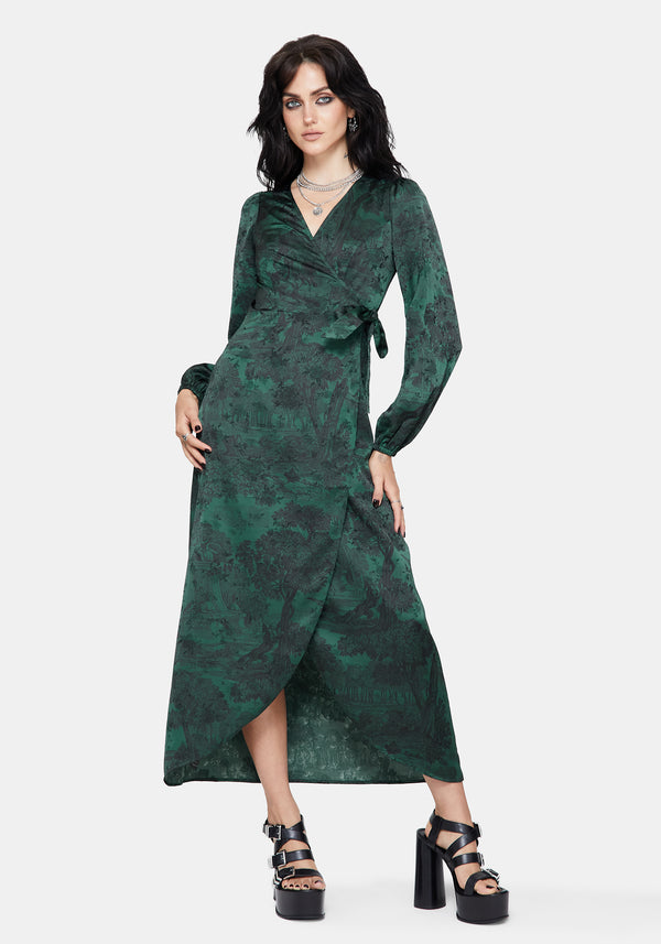 Zarina Velour Applique Midi Wrap Dress