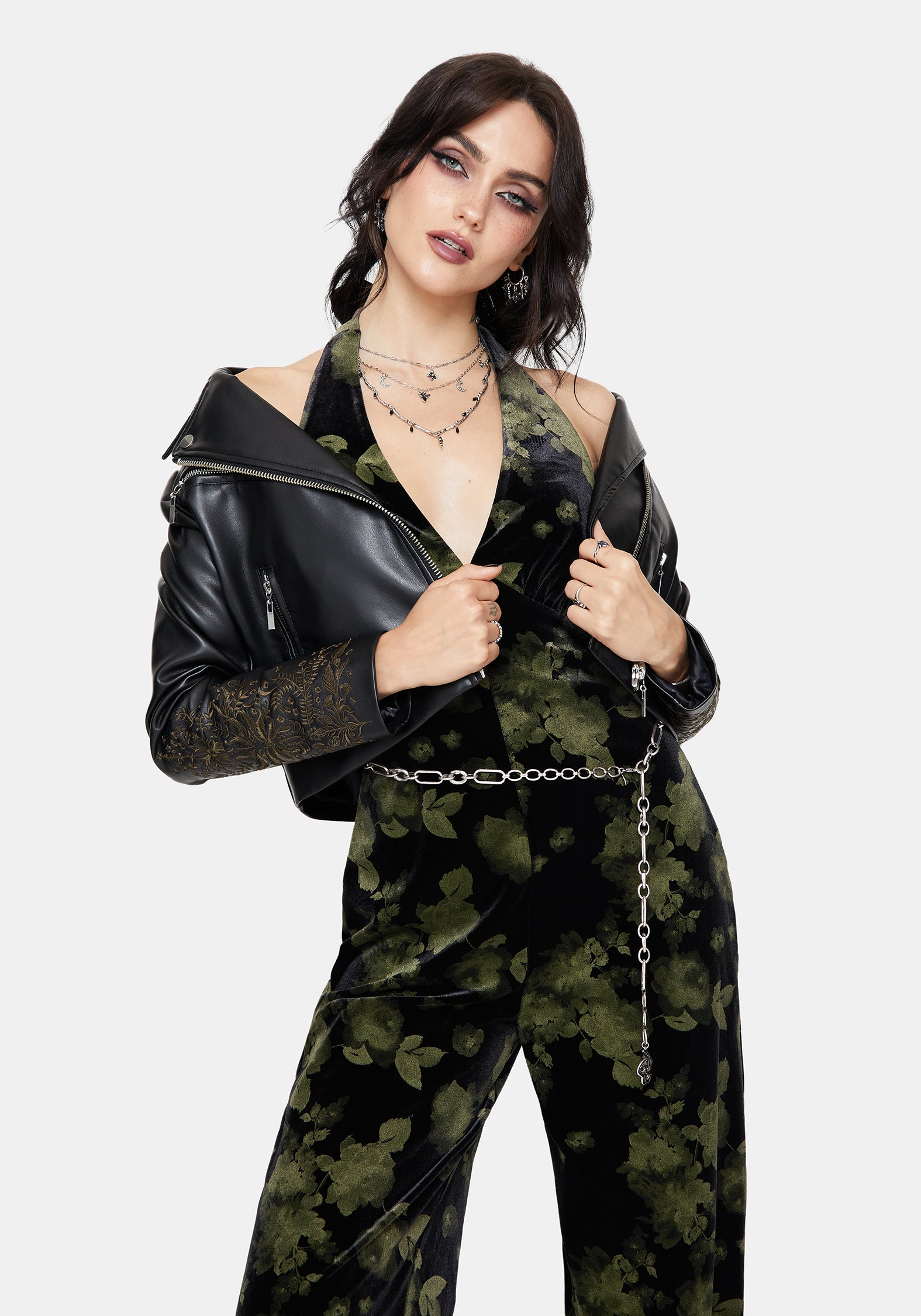Luceria Velour Halter Neck Jumpsuit