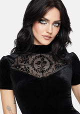 Cameo High Neck Flocked Mesh Insert Midi Dress