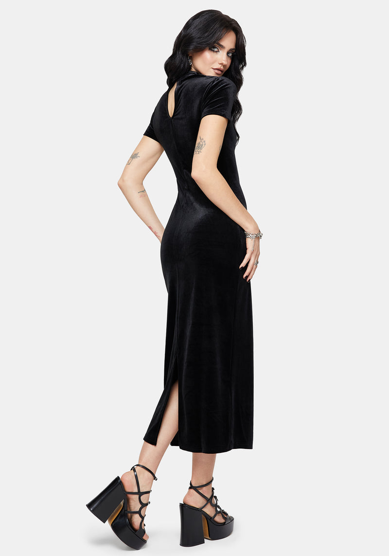 Cameo High Neck Flocked Mesh Insert Midi Dress – Disturbia