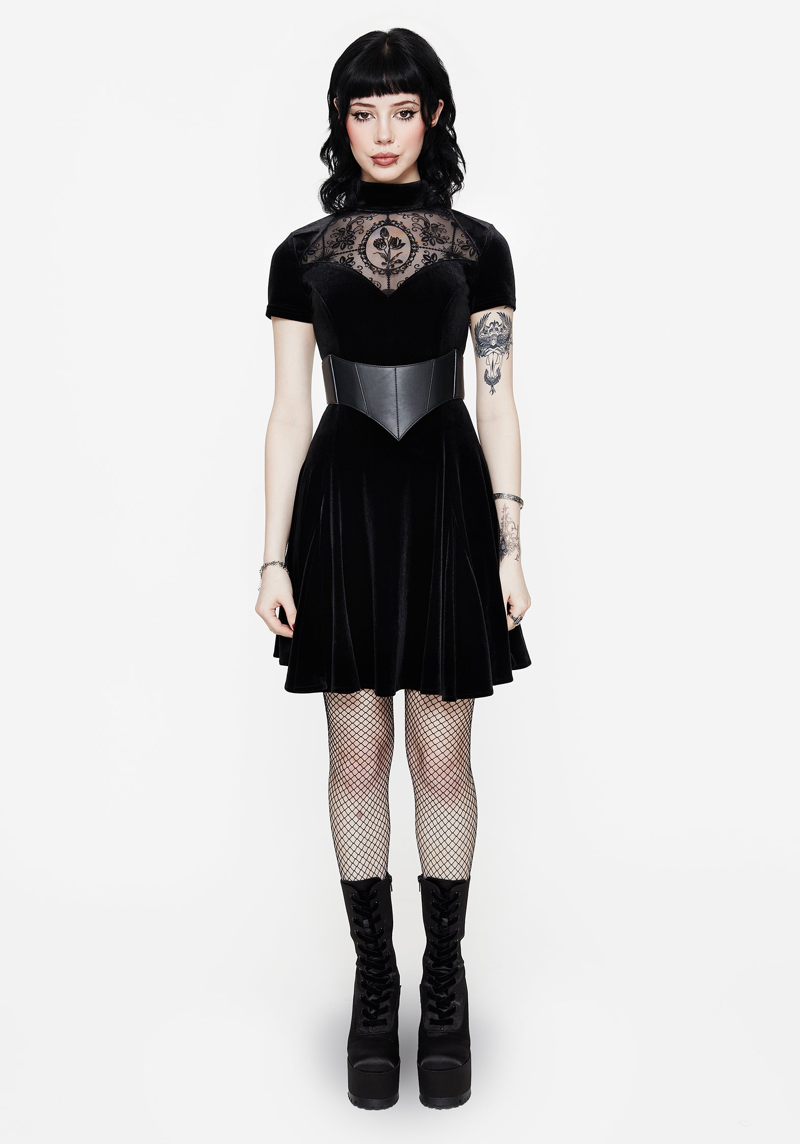 uo lace insert flocked mesh mini dress Sultry Mood Flocked Floral Mesh Cutout Mini Dress