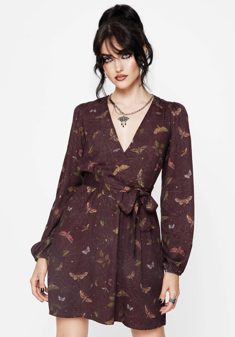 Celia Moth Printed Mini Wrap Dress