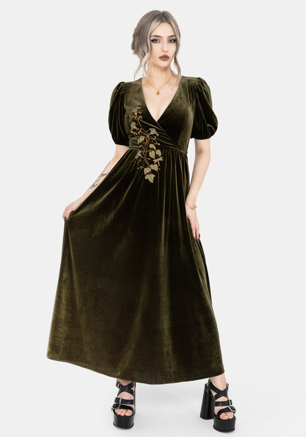 Zarina Velour Applique Midi Wrap Dress