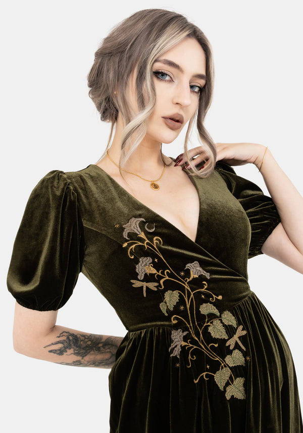 Zarina Velour Applique Midi Wrap Dress