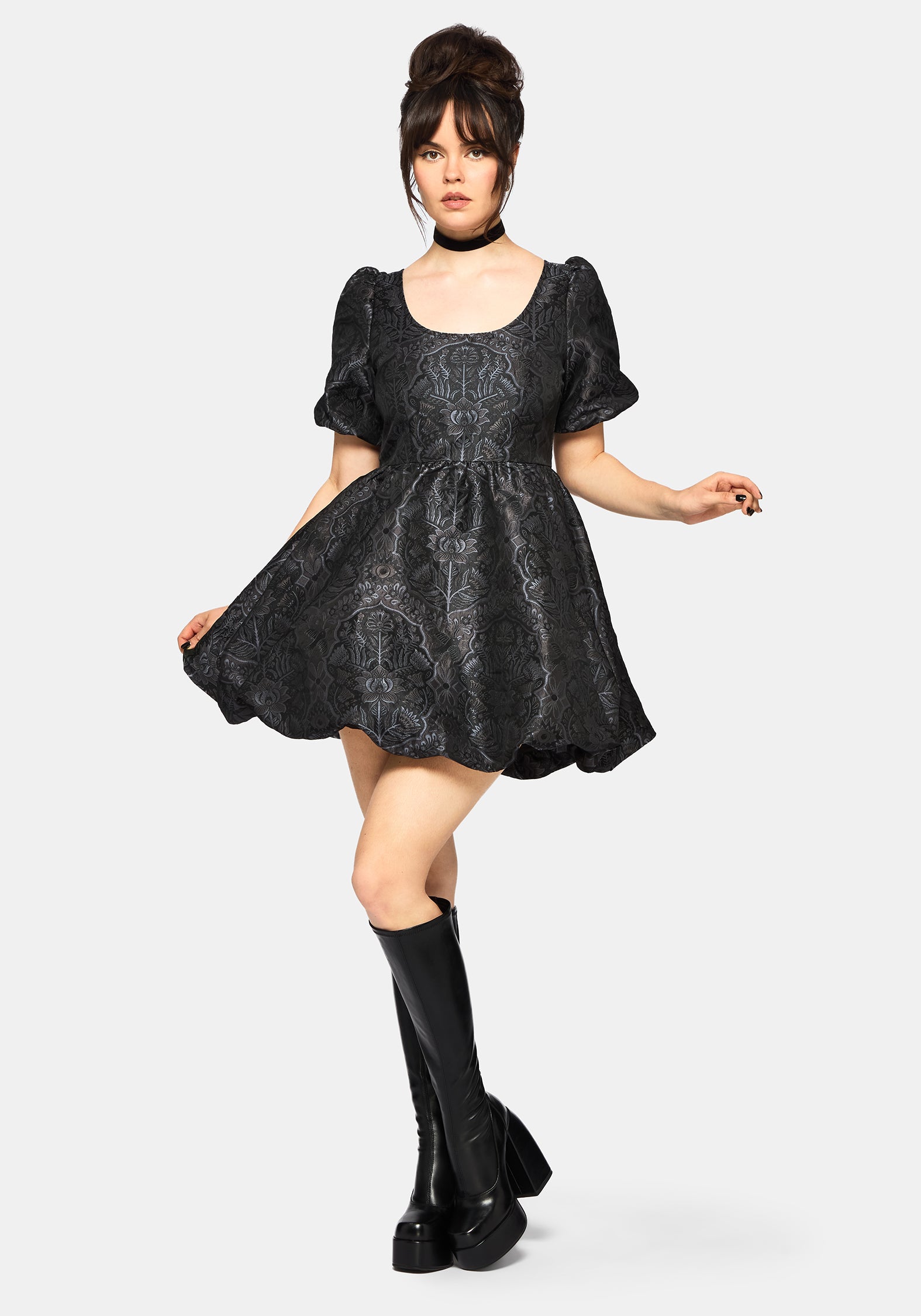 black puffball mini dress Reiss Pellie Off-shoulder Puffball Mini Dress