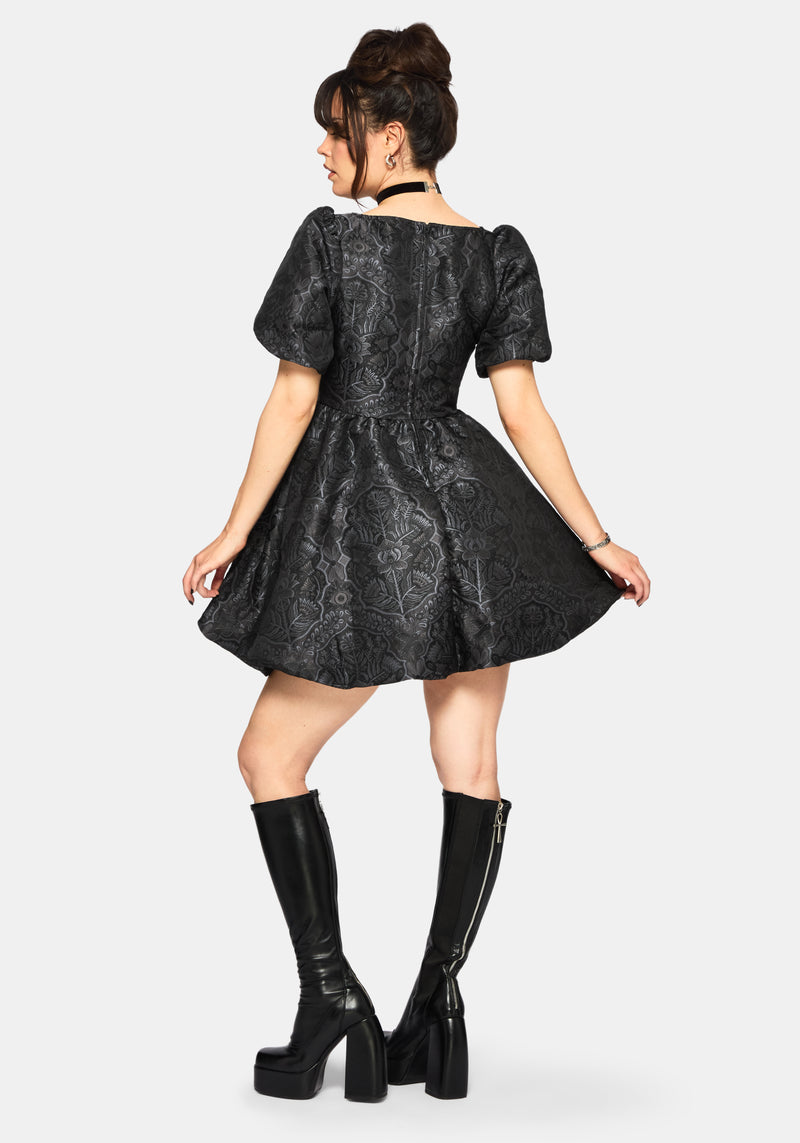 Nocturna Jacquard Scoop Neck Puffball Mini Dress