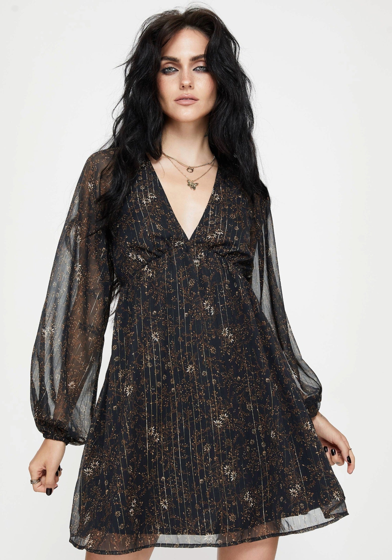 Astralis Floral Stripe Puff Sleeve Mini Dress