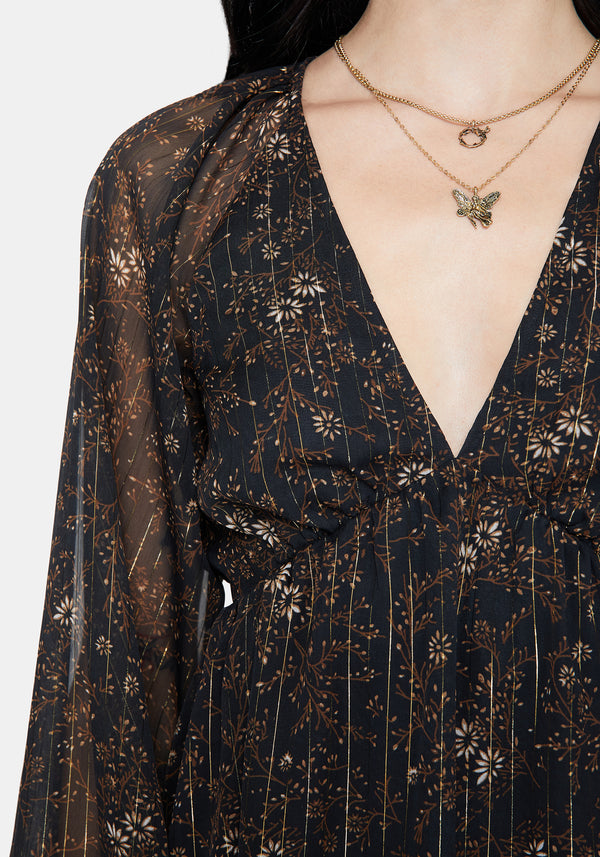 Astralis Floral Stripe Puff Sleeve Mini Dress