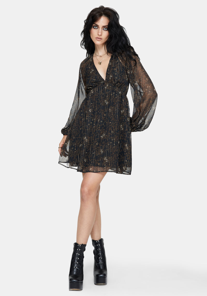 Astralis Floral Stripe Puff Sleeve Mini Dress