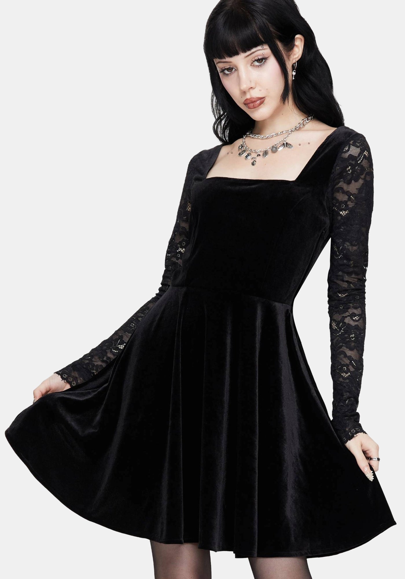 Vice Lace Sleeve Velour Mini Dress Disturbia Vice Lace Sleeve Velour Mini Dress Disturbia