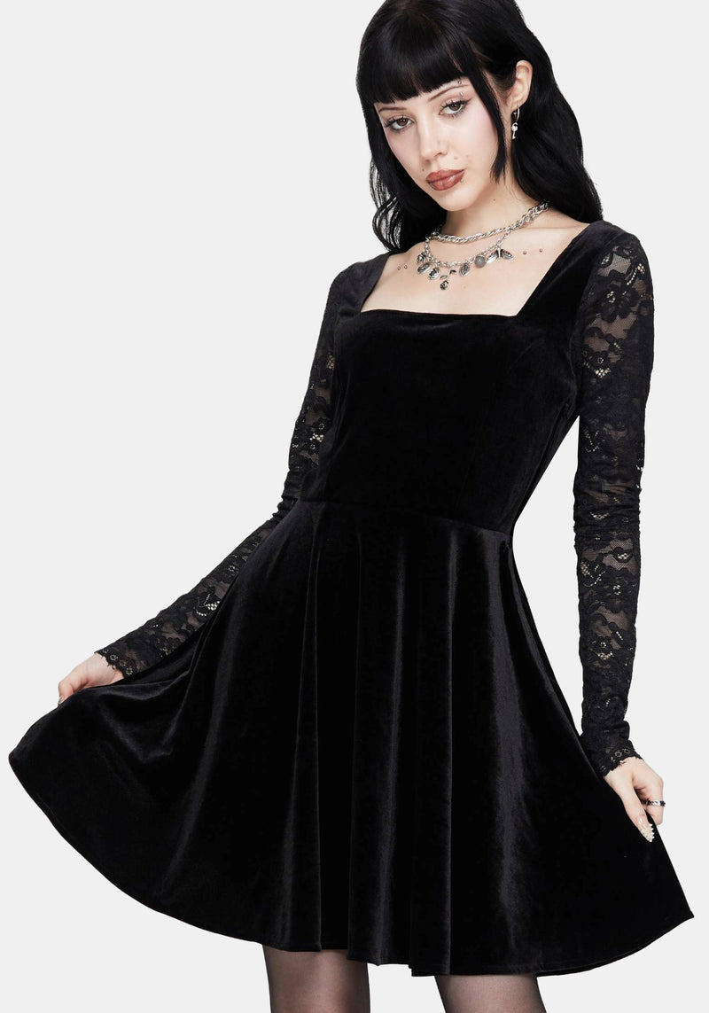 Vice Lace Sleeve Velour Mini Dress