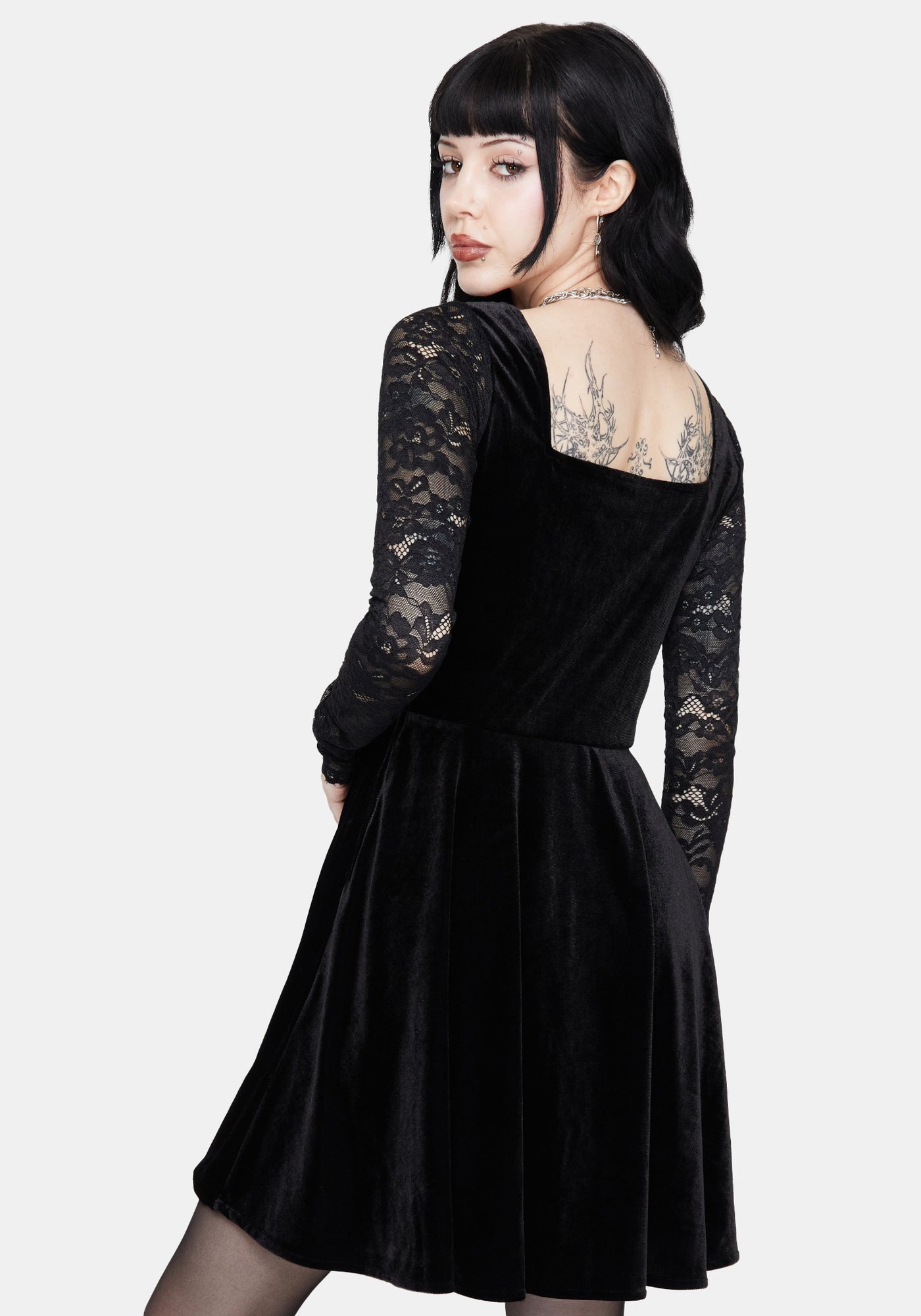 Vice Lace Sleeve Velour Mini Dress – Disturbia