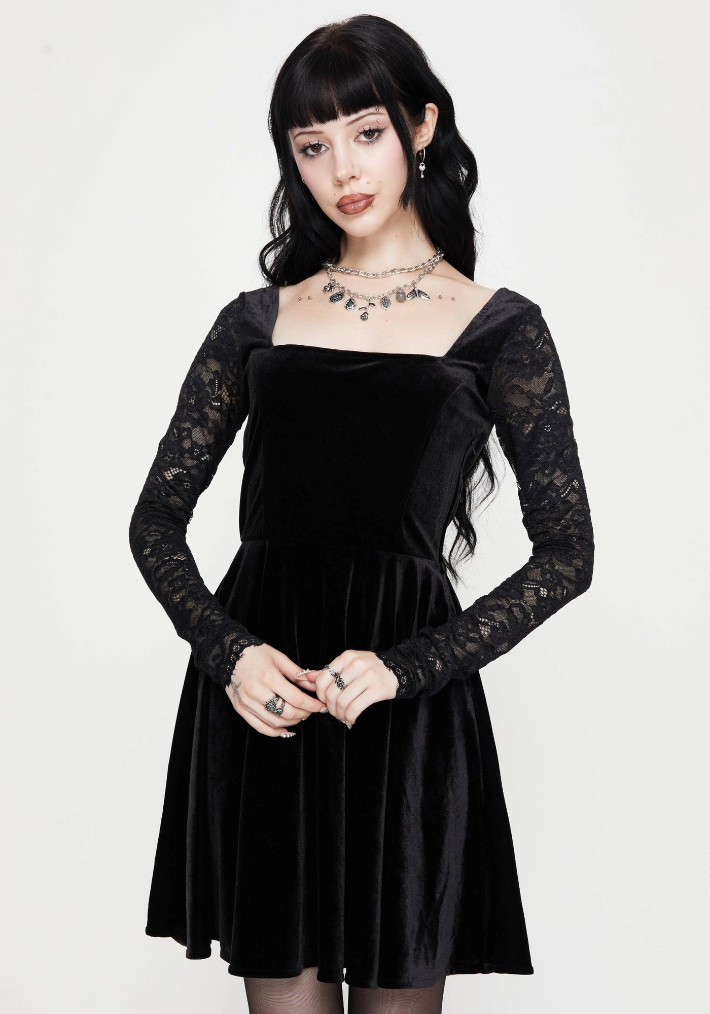 Vice Lace Sleeve Velour Mini Dress – Disturbia