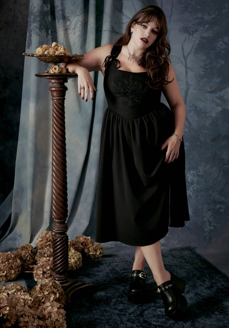 Cybele Embroidered Front Corset Bodice Midi Dress