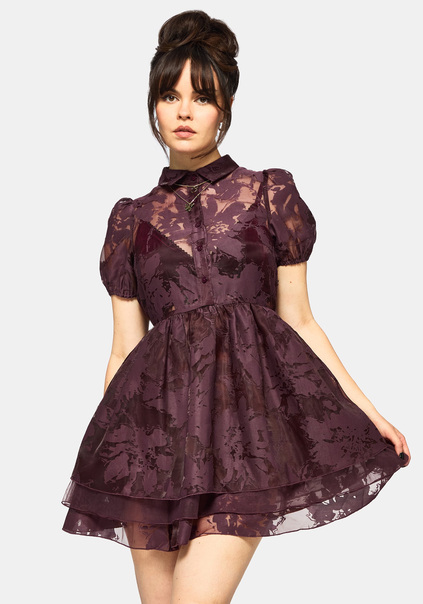 Spectre Layered Mini Shirt Dress - Burgundy Spectre Layered Mini Shirt Dress - Burgundy