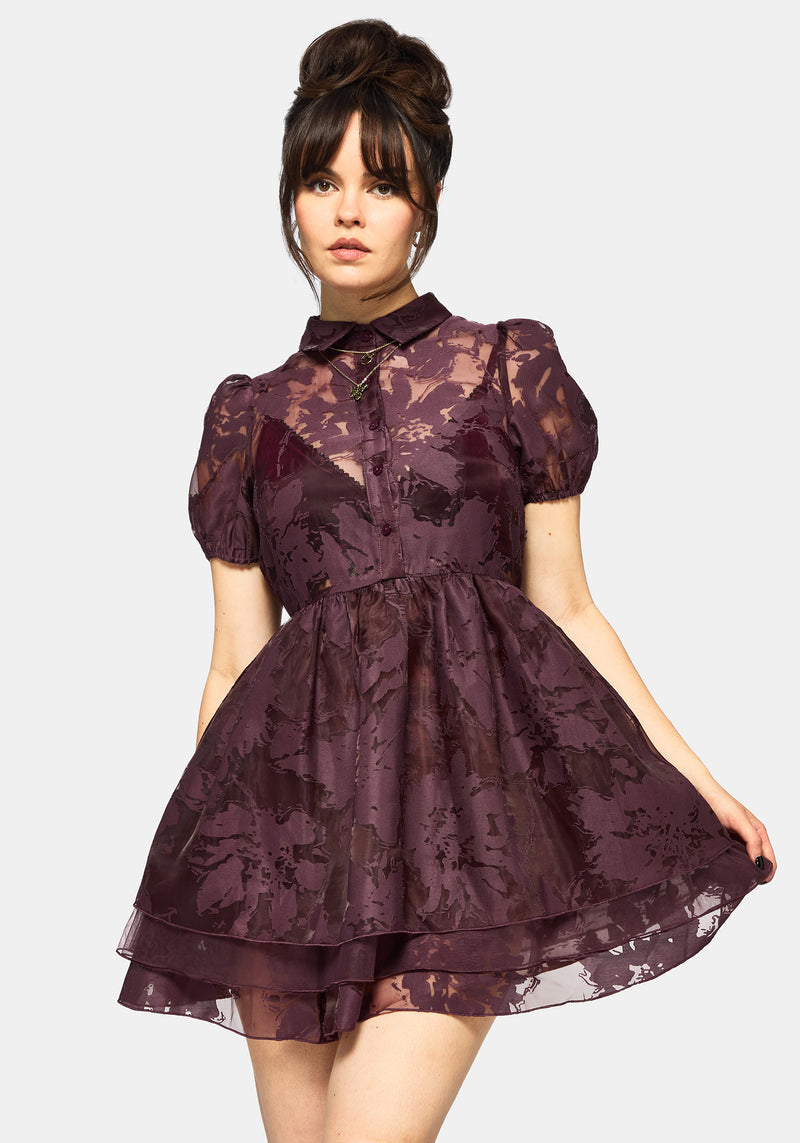 Spectre Layered Mini Shirt Dress - Burgundy Disturbia Spectre Layered Mini Shirt Dress - Burgundy Disturbia