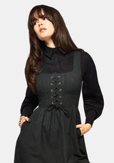Gloom Lace Up Front Corset Detail Pinstripe Midi Dress