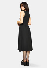 Gloom Lace Up Front Corset Detail Pinstripe Midi Dress