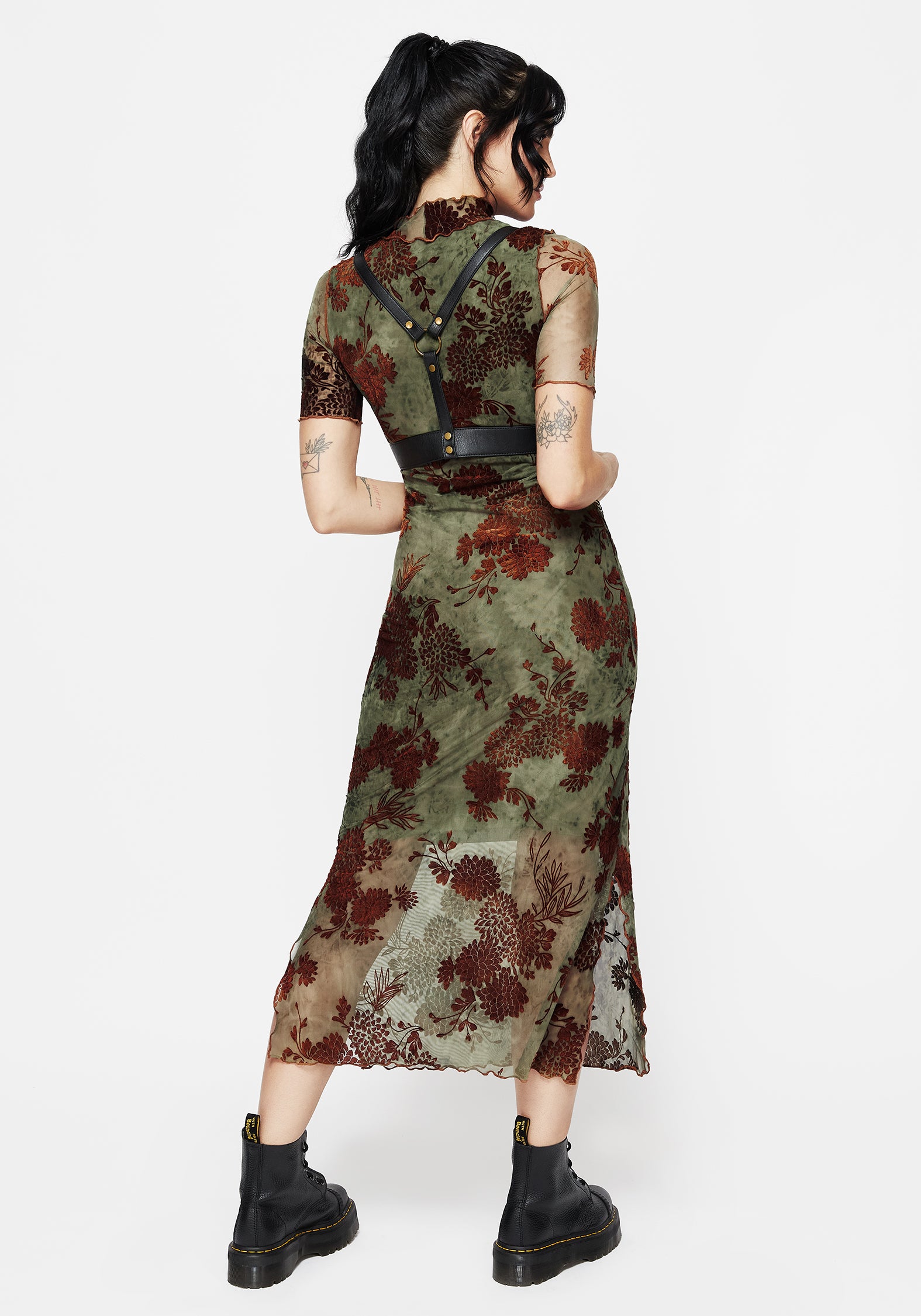 Rosaleigh Flock Velour Mesh Short Sleeved Midaxi Dress | Disturbia