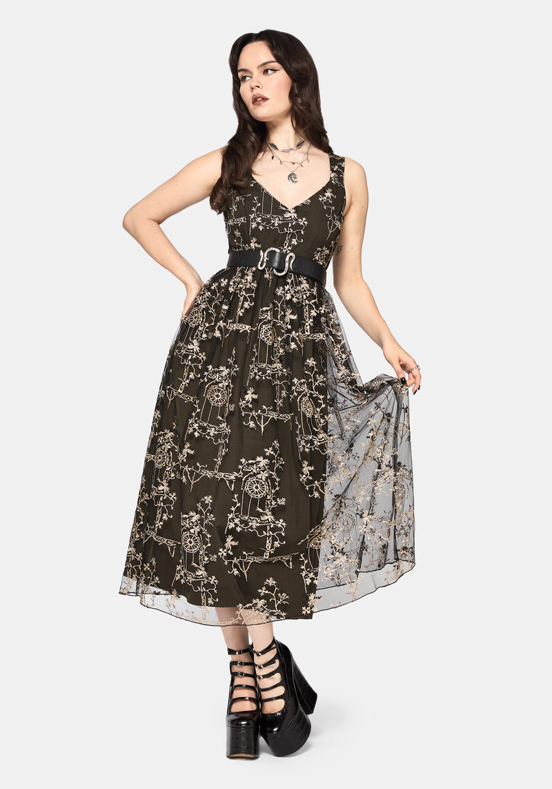 Stellar Vine Embroidery Midaxi Dress