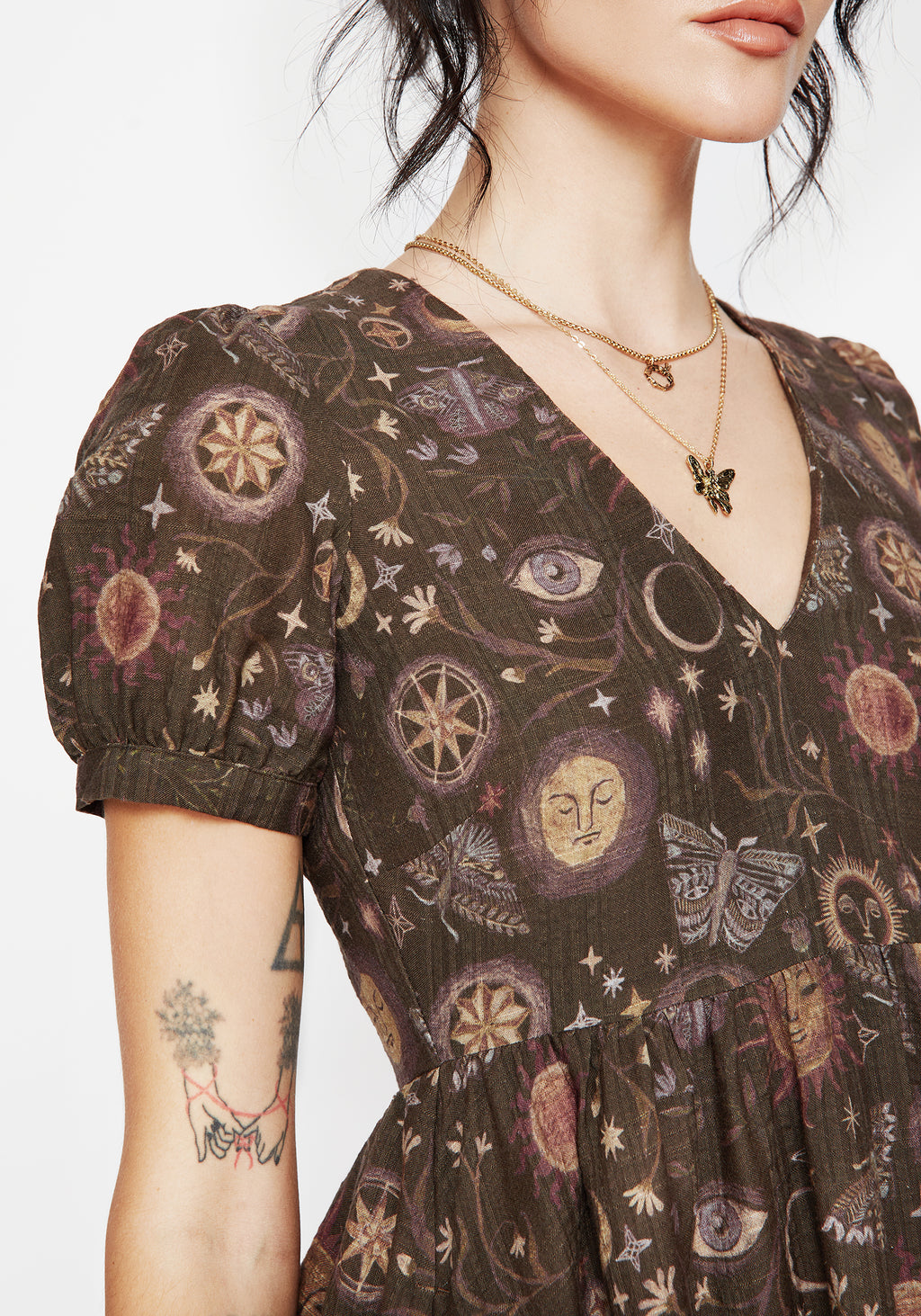 Rhea Cotton Blend Moth and Moon Print Mini Smock Dress – Disturbia
