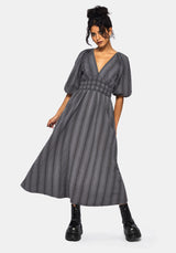 Grove Cotton Stripe Long Sleeve Shirred Tie Back Midaxi Dress