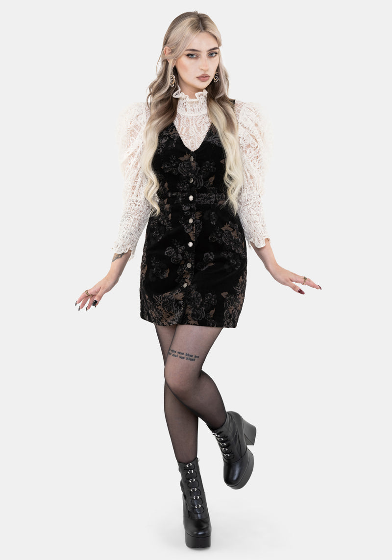 Fleur Corduroy Deep V Neck Floral Print Mini Dress