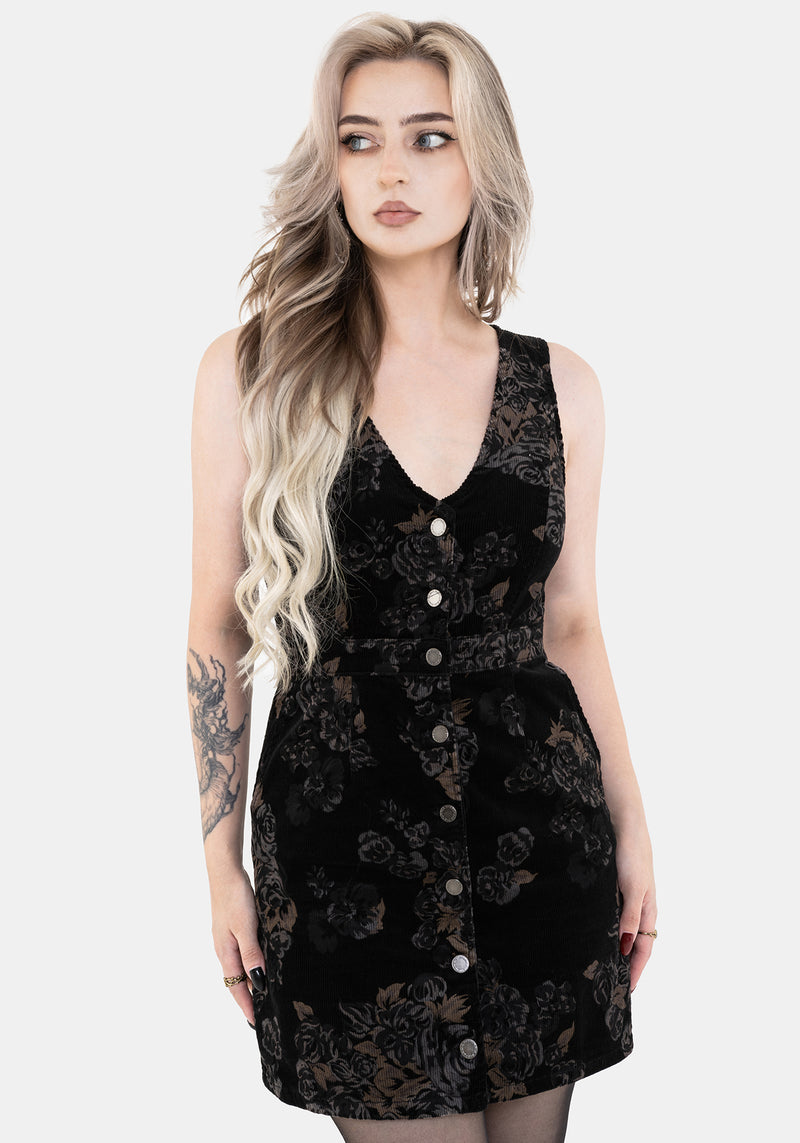 Fleur Corduroy Deep V Neck Floral Print Mini Dress – Disturbia