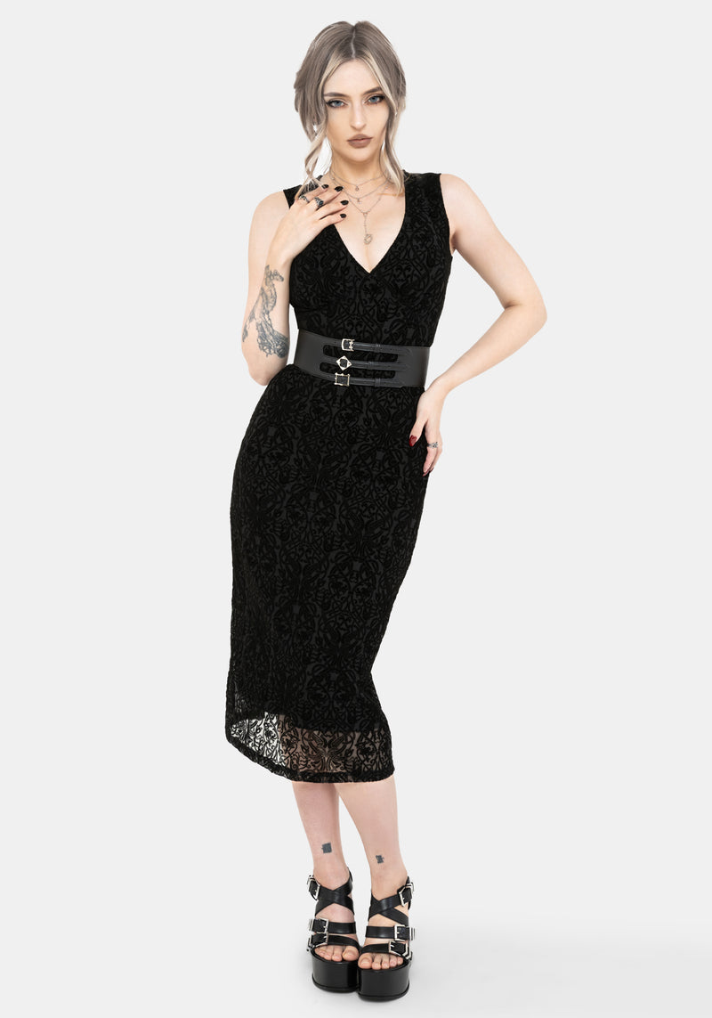 Disrupt Dragon Flocked Mesh Sleeveless Midi Dress Disturbia Disrupt Dragon Flocked Mesh Sleeveless Midi Dress Disturbia