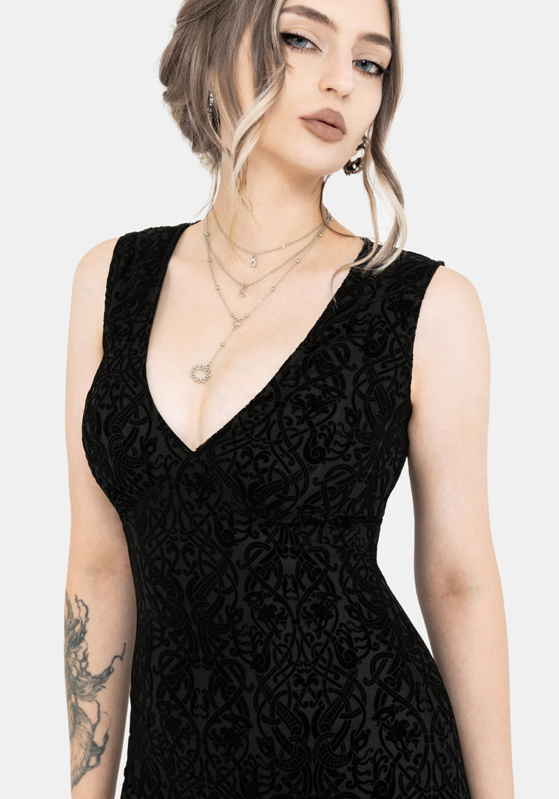 Disrupt Dragon Flocked Mesh Sleeveless Midi Dress Disturbia Disrupt Dragon Flocked Mesh Sleeveless Midi Dress Disturbia