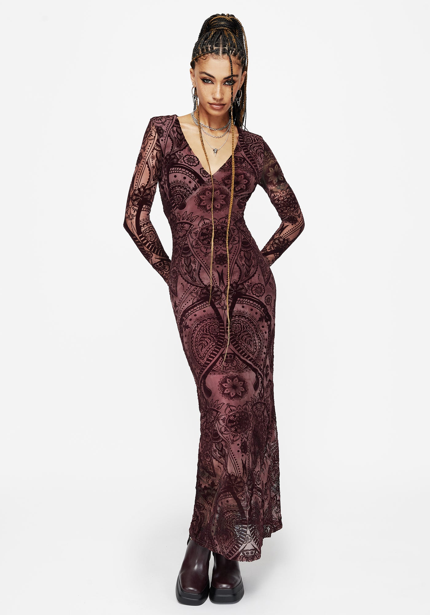 Loveday Paisley Printed Long Sleeve Midi Dress Disturbia Loveday Paisley Printed Long Sleeve Midi Dress Disturbia
