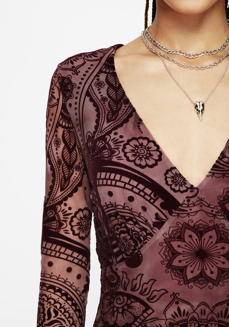 Loveday Paisley Printed Long Sleeve Midi Dress Disturbia Loveday Paisley Printed Long Sleeve Midi Dress Disturbia