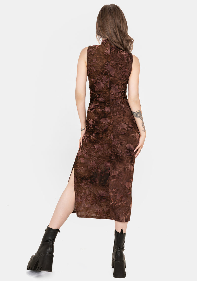 Serenade High Neck Ruched Floral Midaxi Dress