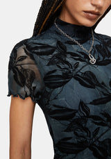 Bryn Floral Flocked Mesh Hanky Hem Mini Dress