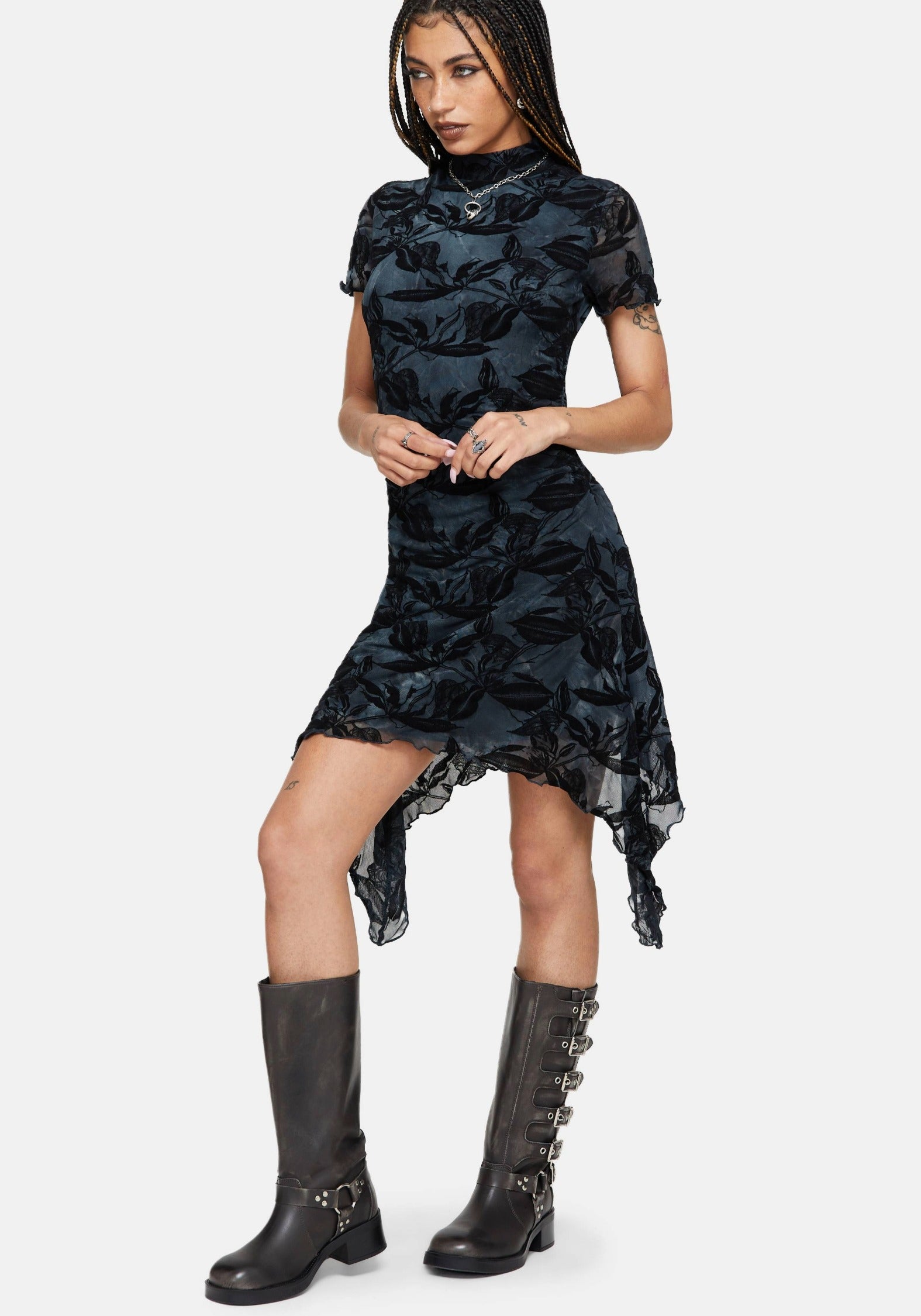 hanky hem mini dress Halterneck Contrast Metallic Binding Hanky Hem Mini Dress In Multi Animal Print | EGO US