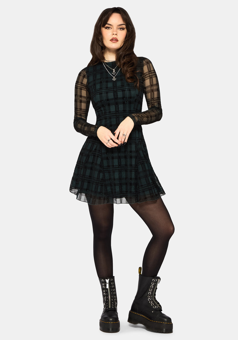 long sleeve godet mini dress Vesica Flocked Witches Knot Godet Mini Dress – Disturbia