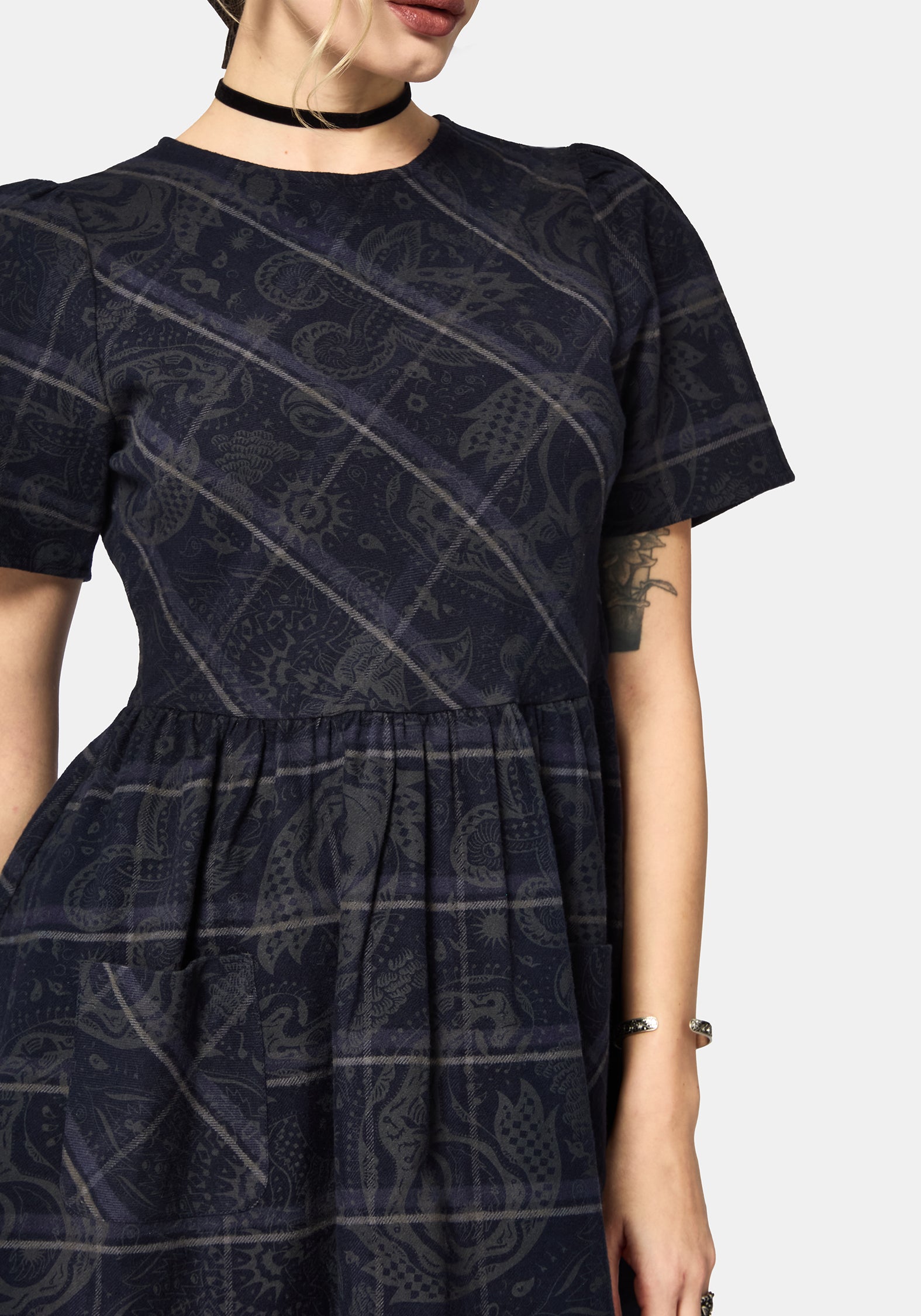 Plaith Blue Check Mini Smock Dress