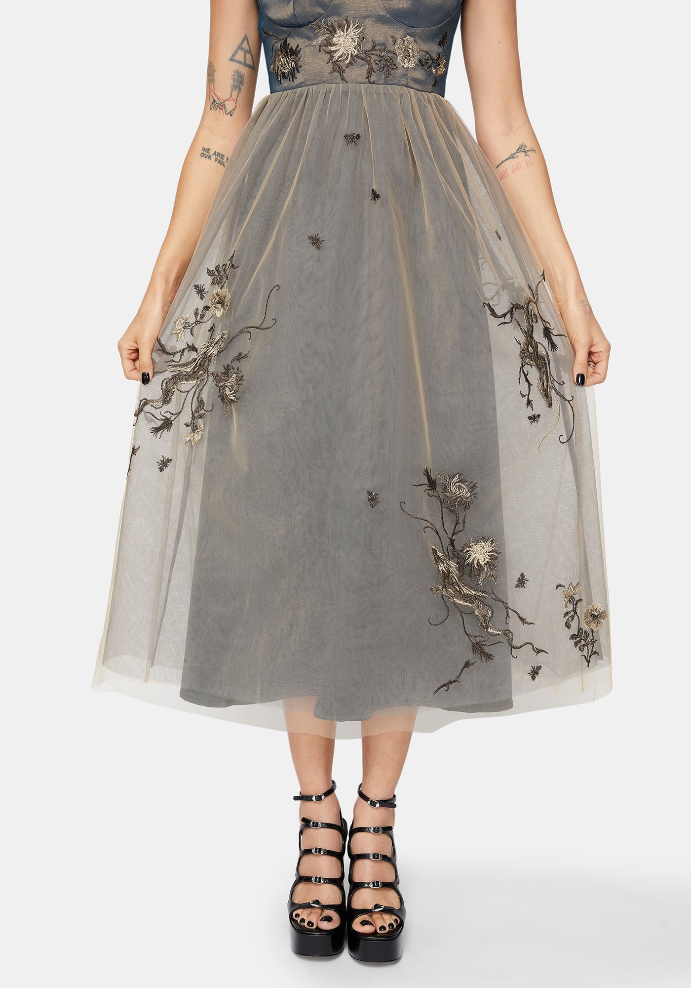 dragon embroidered dress Whim Dragon Embroidered Tulle Midaxi Dress – Disturbia